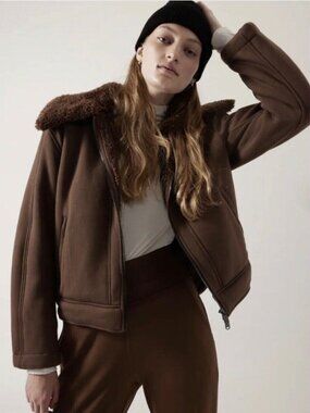 Athleta Westbound Brown Sherpa Jacket NWOT Size L